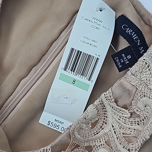 Carmen Marc Valvo MSRP $595 Blush Cream Cocktail Mini‎ Dress NWT Women Size 8 - Picture 5 of 10